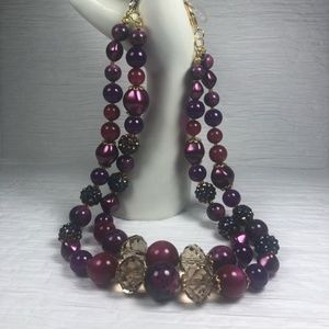 CTB Graduated Bead Double Strand Necklace Purple